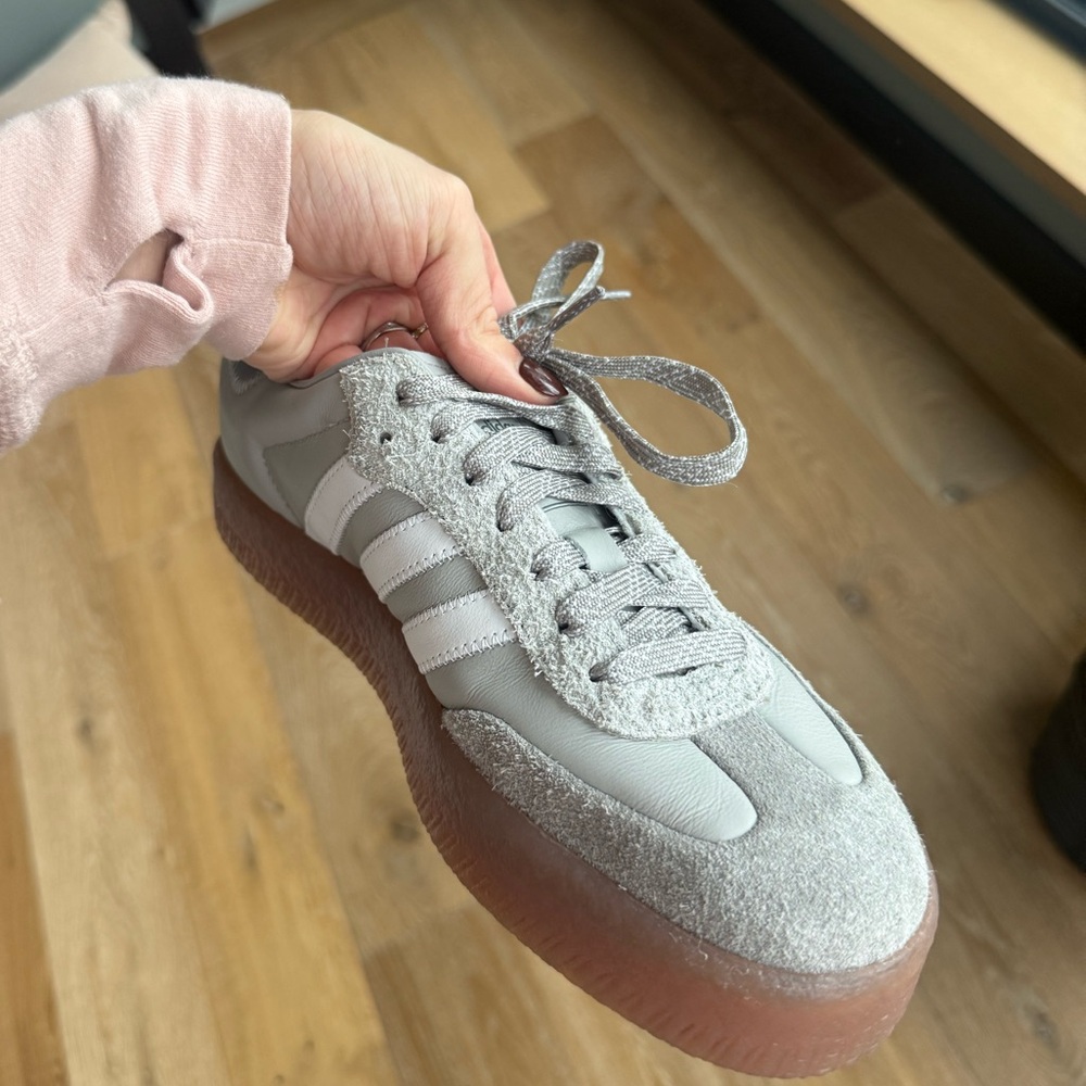 adidas Samba Leather & Suede Sneakers in Light Gray and White - Picture 6 of 6